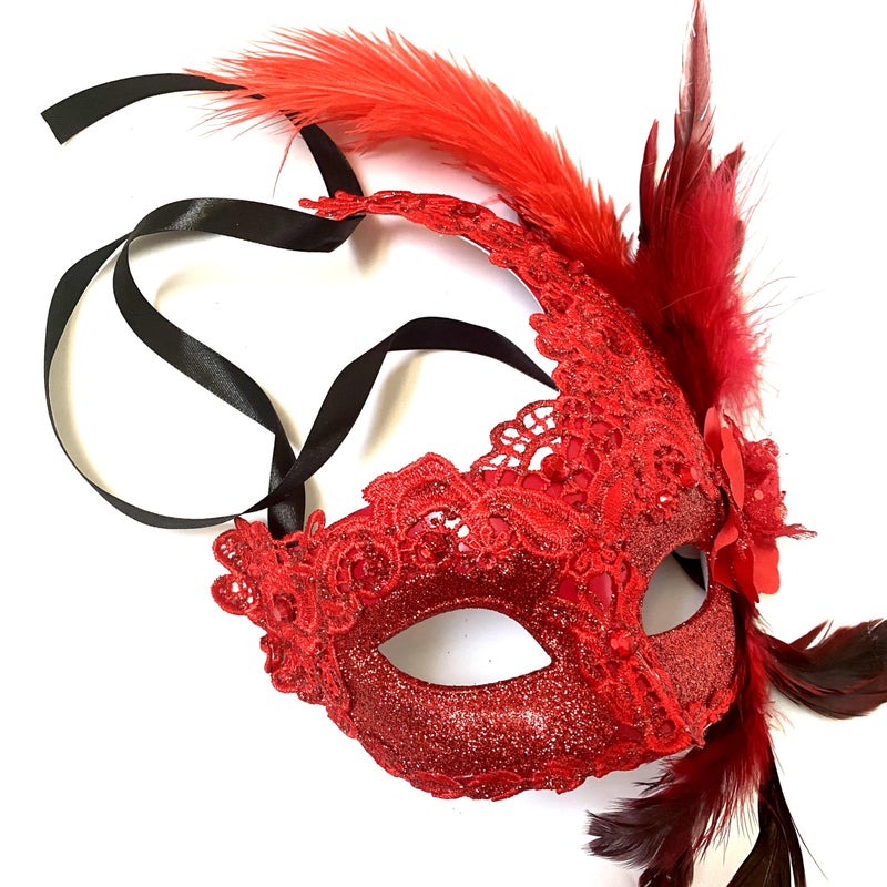 MasqStudio Brocade Lace Masquerade Ball Mask Burlesque Mardi Gras Birthday Prom Wedding Party (Red) - Image 2